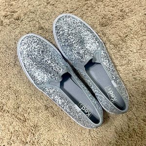 Silver Glitter Keds Slip On Shoes Womens Size 9